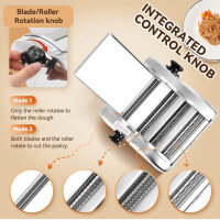 Moongiantgo Pasta Machine, Electric, Stainless Steel, 3 Blades (1.5/4/9 mm), 9 Thickness Levels (0.3-3 mm) for Pasta and Ravioli.