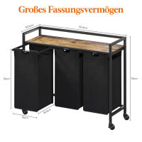 LIFEWIT Wäschereikorb, 120 l, mit Rädern, 3 abnehmbaren Taschen, großem Regal, ideal für Wäsche, Schlafzimmer, Schwarz.