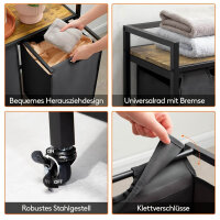 LIFEWIT Wäschereikorb, 120 l, mit Rädern, 3 abnehmbaren Taschen, großem Regal, ideal für Wäsche, Schlafzimmer, Schwarz.