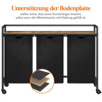 LIFEWIT Wäschereikorb, 120 l, mit Rädern, 3 abnehmbaren Taschen, großem Regal, ideal für Wäsche, Schlafzimmer, Schwarz.