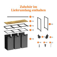 LIFEWIT Wäschereikorb, 120 l, mit Rädern, 3 abnehmbaren Taschen, großem Regal, ideal für Wäsche, Schlafzimmer, Schwarz.