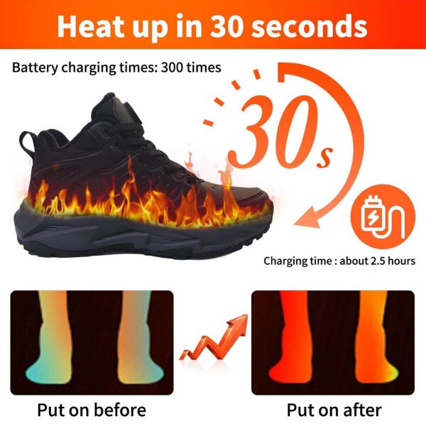 NBUABX Heated Shoes, 4000mAh Battery, 3 Heat Settings, Electric, Ideal for Winter, Hunting, Skiing, Camping, Riding, Black.