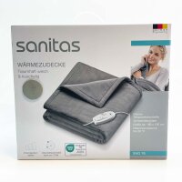 Sanitas SHD 70 heated blanket, extra soft, 6 temperature settings, 180x130 cm, light grey, ideal for cozy warmth.