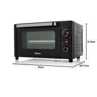 Tristar Mini-Backofen OV-3615, 800 W, 10 L, Timer, Doppelglastür, bis 230°C, ideal zum Campen, Grillen, Backen, kompakt, schwarz.