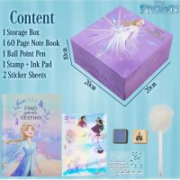 Disney Frozen diary set, notebook, scrapbook accessories, purple, including pens and stickers, ideal for creative girls.