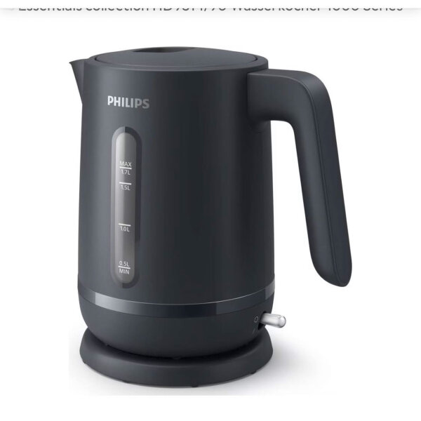 Philips Essentials HD9314/90 kettle 1000 Series, compact, 1.7 L, stainless steel, cordless, automatic shut-off.