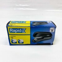 F6 stapler, up to 20 sheets, black, compact, ideal for office and home, precise stapling, robust design.