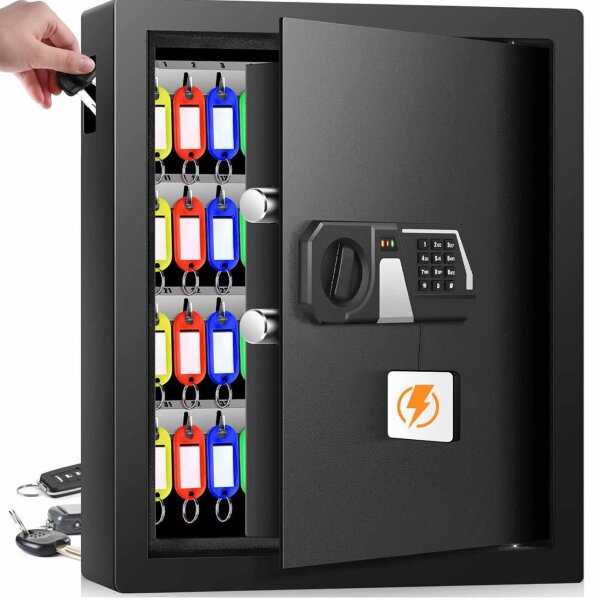 Mejasg Fireproof Key Box, 71 Keys, Key Safe, Side Key Slot, Adjustable Key Rack, Ideal for Offices.