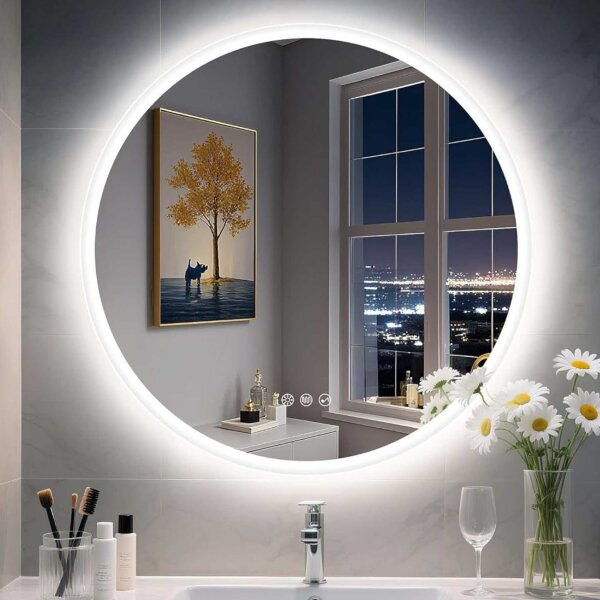 Round bathroom mirror 60 x 60 cm – stylish circular mirror for the bathroom, modern and space-saving, ideal for any interior.