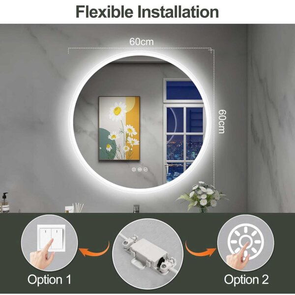 Round bathroom mirror 60 x 60 cm – stylish circular mirror for the bathroom, modern and space-saving, ideal for any interior.