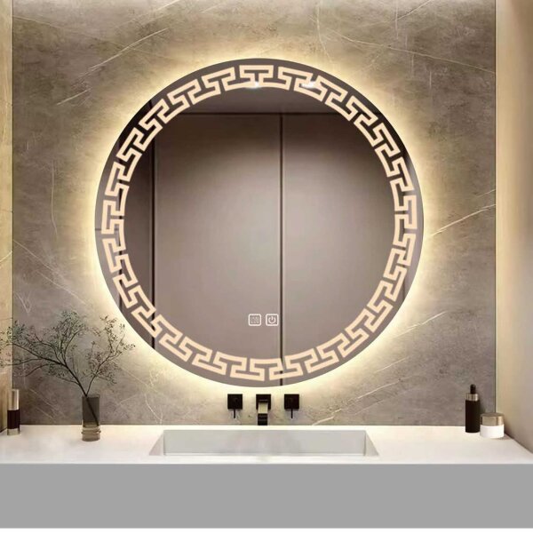 YOSHOOT Badspiegel 60cm, runder LED-Wandspiegel, Antibeschlag, dimmbar, 3 Farben, IP44.