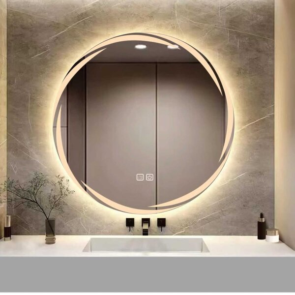 YOSHOOT bathroom mirror, 50cm, round wall mirror, LED lighting, anti-fog, dimmable, 3 colors, IP44.