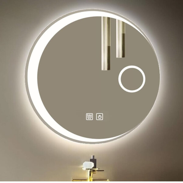Bathroom mirror, LED touch, round, 3 colors dimmable, defogging, 50cm, decorative, touch switch, illuminated