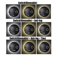 Bathroom mirror, LED touch, round, 3 colors dimmable, defogging, 50cm, decorative, touch switch, illuminated