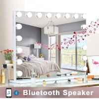 FENCHILIN Bluetooth mirror, 80x58 cm, cosmetic mirror, 18 dimmable LEDs, 10x magnification, USB port.