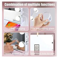FENCHILIN Bluetooth mirror, 80x58 cm, cosmetic mirror, 18 dimmable LEDs, 10x magnification, USB port.