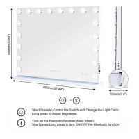 FENCHILIN Bluetooth mirror, 80x58 cm, cosmetic mirror, 18 dimmable LEDs, 10x magnification, USB port.