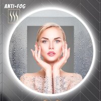 YOSHOOT Patterned Round Bathroom Mirror Wall Mounted Dimmable LED Light Anti-Fog IP44 Large Diameter.