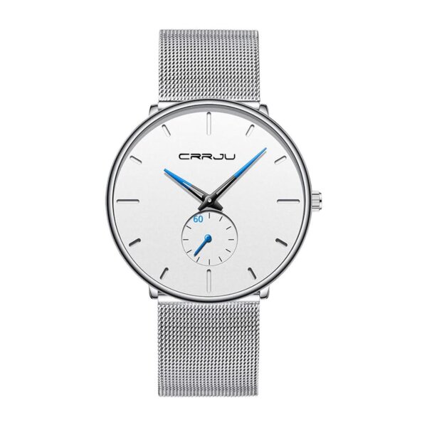 FIZILI mens watch 086, ultra thin, black, minimalist, quartz, Milanese mesh stainless steel, elegant and timeless.