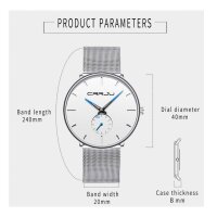 FIZILI mens watch 086, ultra thin, black, minimalist, quartz, Milanese mesh stainless steel, elegant and timeless.