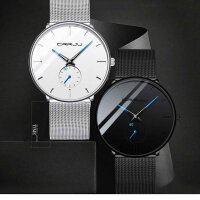 FIZILI mens watch 086, ultra thin, black, minimalist, quartz, Milanese mesh stainless steel, elegant and timeless.