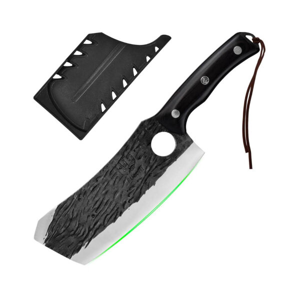 Fullhi Metzgermesser, Kochmesser, 29,3 cm, Kohlenstoffstahl, schwarz, ideal für Camping und Gemüse.
