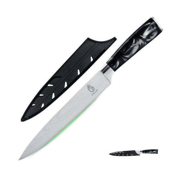 Fullhi, 8" raking knife, stainless steel, multi-colored, with cover, ideal for cutting, black resin handle.