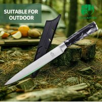Fullhi, 8" raking knife, stainless steel, multi-colored, with cover, ideal for cutting, black resin handle.