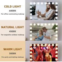 FENCHILIN Hollywood mirror, makeup mirror, 18 dimmable LEDs, 3 color temperatures, USB port, ideal for dressing table, white.