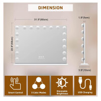 FENCHILIN Hollywood mirror, makeup mirror, 18 dimmable LEDs, 3 color temperatures, USB port, ideal for dressing table, white.