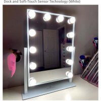 FENCHILIN Hollywood Schminkspiegel 30x41 cm, beleuchtet, 12 LED, Wireless Ladefunktion, Lautsprecher, weiß