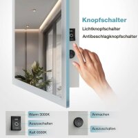 GIMBELEN Badspiegel 80x60 cm, LED mit Antibeschlag, 2...