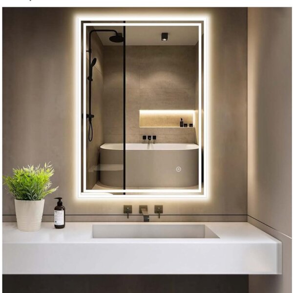 GIMBELEN bathroom mirror 45x60 cm, LED, touch switch, memory function, explosion-proof glass, IP44, horizontal/vertical.
