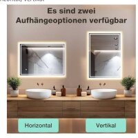 GIMBELEN bathroom mirror 45x60 cm, LED, touch switch, memory function, explosion-proof glass, IP44, horizontal/vertical.