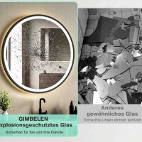 GIMBELEN round mirror 50 cm, bathroom mirror with lighting, dimmable, 3 light colors, IP44, HD safety glass, black.