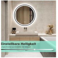 GIMBELEN round mirror 50 cm, bathroom mirror with lighting, dimmable, 3 light colors, IP44, HD safety glass, black.