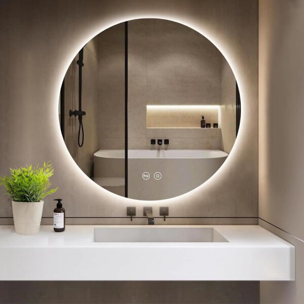 GIMBELEN bathroom mirror 60 cm, round LED mirror, dimmable, 3 light colors, touch switch, IP44, energy saving, scratches on the back.