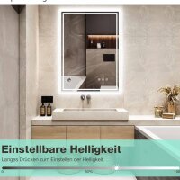 GIMBELEN bathroom mirror 50x70cm, LED illuminated, 3 dimmable light colors, anti-fog, rectangular, touch switch, explosion-proof.