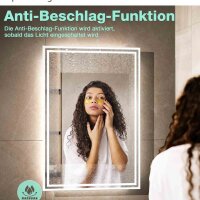 GIMBELEN bathroom mirror 50x70cm, LED illuminated, 3 dimmable light colors, anti-fog, rectangular, touch switch, explosion-proof.