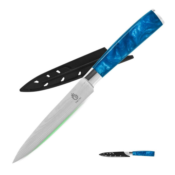 Fullhi utility knife, 5 inches, universal kitchen knife, multi-colored, stainless steel, with wooden handle, ideal for precise cutting.