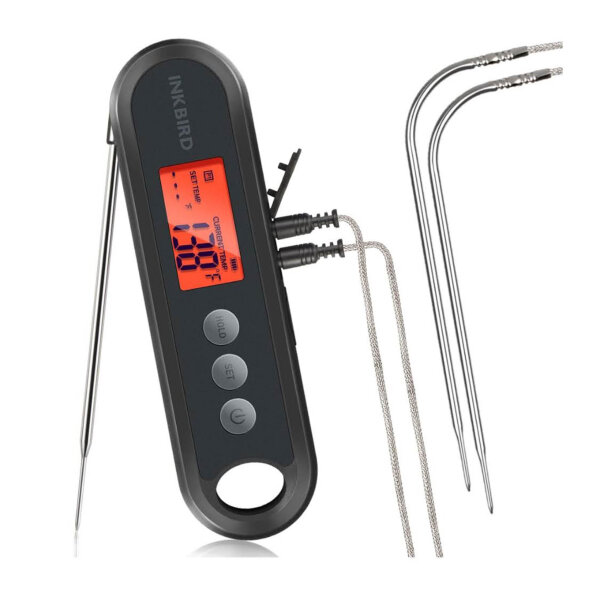 Inkbird IHT-2XP, Digital Fleischthermometer, USB Wiederaufladbar, IPX5 Wasserfest, LCD, 2 externe Sonden für Küche, Grill, BBQ
