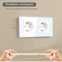 TAWOIA Schuko socket, EU standard, 2-way, glass flush-mounted, crystal glass plate, double wall sockets, white, 86 x 157 mm, 2-pack
