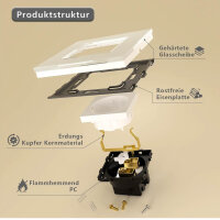 TAWOIA Schuko socket, EU standard, 2-way, glass flush-mounted, crystal glass plate, double wall sockets, white, 86 x 157 mm, 2-pack