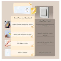 TAWOIA light switch & socket, EU standard, 1 gang, double touch, flush-mounted, glass, 86x228mm, white, modern and elegant.