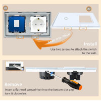 TAWOIA light switch & socket, EU standard, 1 gang, double touch, flush-mounted, glass, 86x228mm, white, modern and elegant.