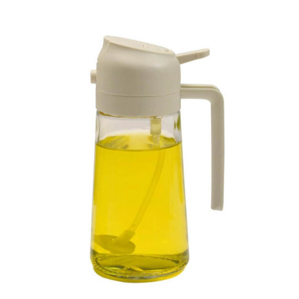 EnthuLove oil sprayer 470ml, 2 in 1, glass, for cooking oil, olive oil, ideal for air fryer, practical spray bottle, white.
