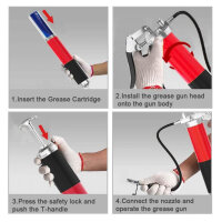Anesty one-hand grease gun, professional 7000PSI, hand grease gun, set with G-coupling, pointed mouthpiece, 2 flexible hoses, nozzle tube.