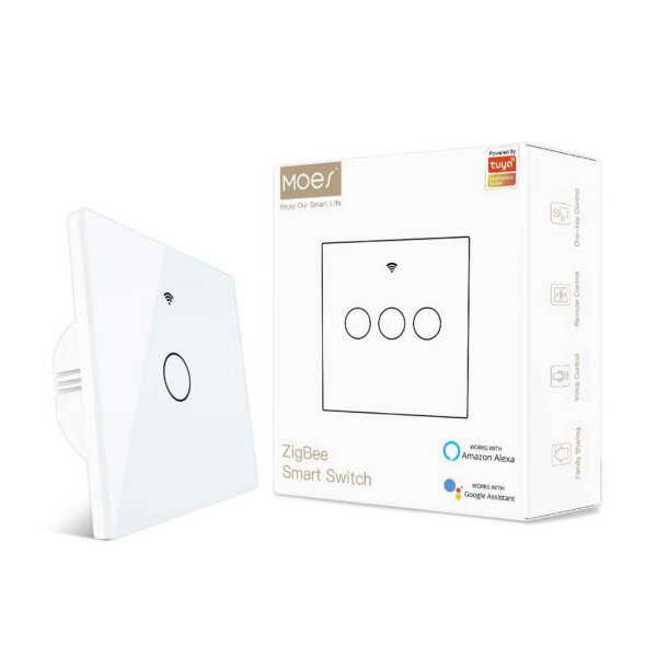 Moes Smart Switch 1 Gang Zigbee Compatible with Smart Life, Tuya, Alexa, Google Home, No Neutral Wire Required.