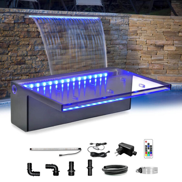 LONGRUN waterfall stream set, 90cm, garden fountain with LED color change, acrylic pond fountain for outdoor use.
