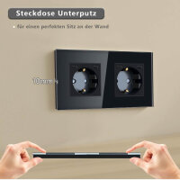 TAWOIA Schuko Steckdose, USB Type C, Schnellladung, 2-fach, EU-Standard, Kristallglas, schwarz, 86*157mm